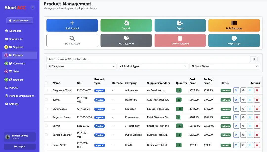 ShortAcc Inventory Management